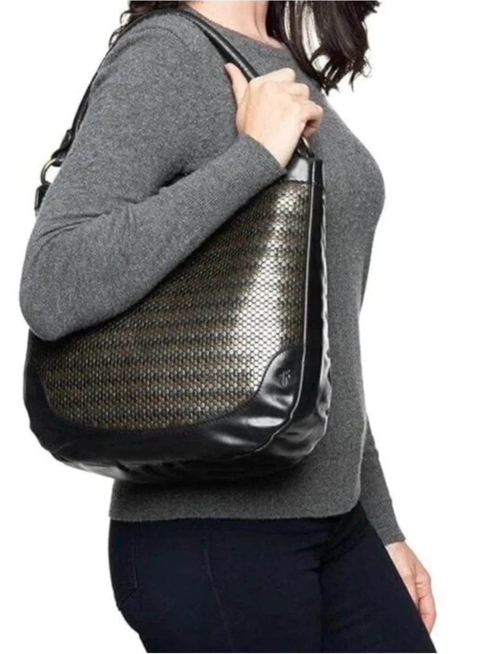 Frye Melissa Black Leather Studded Hobo Handbag